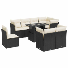 vidaXL 9 részes fekete polyrattan kerti ülőgarnitúra párnákkal (3326177) kerti bútor