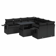 vidaXL 9 részes fekete polyrattan kerti ülőgarnitúra párnákkal (3326446) kerti bútor