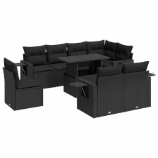 vidaXL 9 részes fekete polyrattan kerti ülőgarnitúra párnákkal (3326496) kerti bútor