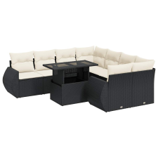 vidaXL 9 részes fekete polyrattan kerti ülőgarnitúra párnákkal (3326607) kerti bútor