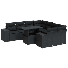 vidaXL 9 részes fekete polyrattan kerti ülőgarnitúra párnákkal (3326766) kerti bútor