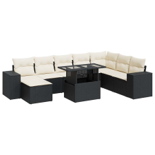vidaXL 9 részes fekete polyrattan kerti ülőgarnitúra párnákkal (3326847) kerti bútor