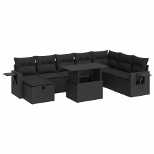 vidaXL 9 részes fekete polyrattan kerti ülőgarnitúra párnákkal (3327875) kerti bútor