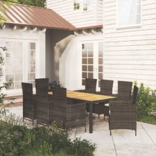 vidaXL 9 részes fekete polyrattan kültéri étkezőszett párnákkal (3094838) kerti bútor