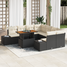 vidaXL 9 részes kerti étkezőszett párnákkal fekete poly rattan akácia kerti bútor