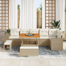 vidaXL 9 Részes Kerti Sofa Szett Párnákkal Bézs Poli Rattan Akác kerti bútor