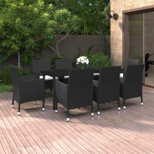 vidaXL 9-részes polyrattan és üveg kerti étkezőgarnitúra párnákkal kerti bútor