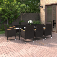 vidaXL 9 részes polyrattan és üveg kerti étkezőgarnitúra párnákkal kerti bútor