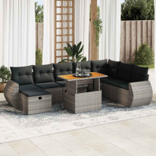 vidaXL 9 részes szürke polyrattan akácfa kerti ülőgarnitúra párnákkal kerti bútor