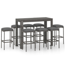 vidaXL 9 részes szürke polyrattan kerti bárszett párnákkal (3064791) kerti bútor