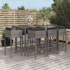 vidaXL 9-részes szürke polyrattan kerti bárszett párnával kerti bútor