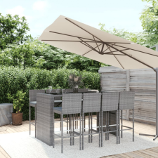 vidaXL 9-részes szürke polyrattan kerti bárszett párnával kerti bútor