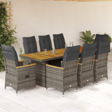 vidaXL 9 részes szürke polyrattan kerti bisztrógarnitúra párnákkal kerti bútor