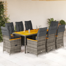 vidaXL 9 részes szürke polyrattan kerti bisztrógarnitúra párnákkal kerti bútor