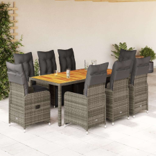 vidaXL 9 részes szürke polyrattan kerti bisztrógarnitúra párnákkal kerti bútor