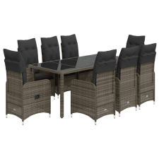 vidaXL 9 részes szürke polyrattan kerti bisztrógarnitúra párnákkal (3277038) kerti bútor