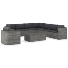 vidaXL 9 részes szürke polyrattan kerti bútorszett párnákkal (3059488) kerti bútor