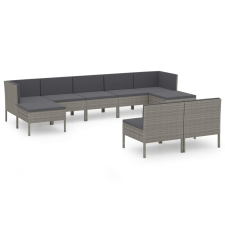 vidaXL 9 részes szürke polyrattan kerti bútorszett párnákkal (3094550) kerti bútor