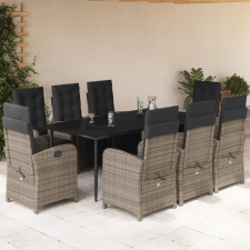 vidaXL 9 részes szürke polyrattan kerti étkezőgarnitúra párnával kerti bútor