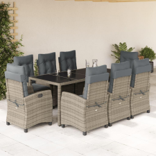 vidaXL 9 részes szürke polyrattan kerti étkezőgarnitúra párnával kerti bútor