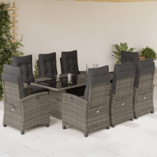 vidaXL 9 részes szürke polyrattan kerti étkezőgarnitúra párnával kerti bútor