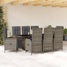 vidaXL 9 részes szürke polyrattan kerti étkezőgarnitúra párnával kerti bútor