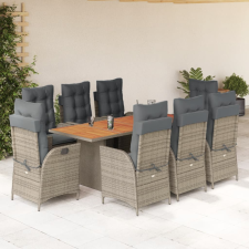 vidaXL 9 részes szürke polyrattan kerti étkezőgarnitúra párnával kerti bútor