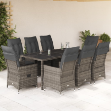 vidaXL 9 részes szürke polyrattan kerti étkezőgarnitúra párnával kerti bútor