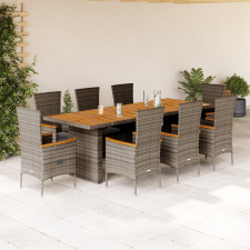 vidaXL 9 részes szürke polyrattan kerti étkezőgarnitúra párnával kerti bútor