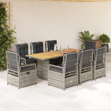 vidaXL 9 részes szürke polyrattan kerti étkezőgarnitúra párnával kerti bútor