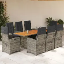vidaXL 9 részes szürke polyrattan kerti étkezőgarnitúra párnával kerti bútor