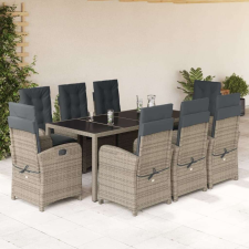 vidaXL 9 részes szürke polyrattan kerti étkezőgarnitúra párnával kerti bútor