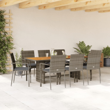 vidaXL 9 részes szürke polyrattan kerti étkezőgarnitúra párnával kerti bútor