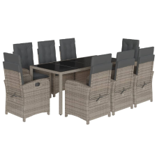 vidaXL 9 részes szürke polyrattan kerti étkezőgarnitúra párnával (3212219) kerti bútor