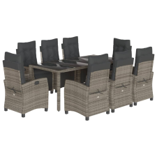 vidaXL 9 részes szürke polyrattan kerti étkezőgarnitúra párnával (3212899) kerti bútor