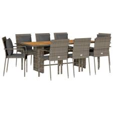 vidaXL 9 részes szürke polyrattan kerti étkezőgarnitúra párnával (3213501) kerti bútor