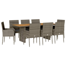 vidaXL 9 részes szürke polyrattan kerti étkezőgarnitúra párnával (3213513) kerti bútor
