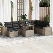 vidaXL 9 részes szürke polyrattan kerti ülőgarnitúra párnákkal kerti bútor