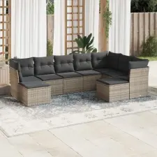 vidaXL 9-részes szürke polyrattan kerti ülőgarnitúra párnákkal kerti bútor