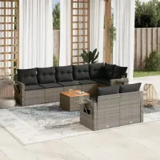 vidaXL 9-részes szürke polyrattan kerti ülőgarnitúra párnákkal kerti bútor