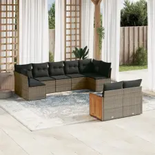 vidaXL 9-részes szürke polyrattan kerti ülőgarnitúra párnákkal kerti bútor