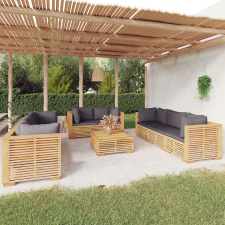 vidaXL 9 részes tömör tíkfa kerti társalgószett párnákkal kerti bútor