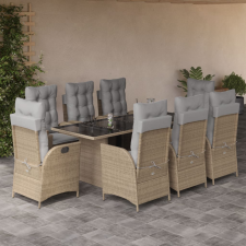 vidaXL 9 részes vegyes bézs polyrattan kerti étkezőgarnitúra párnákkal kerti bútor