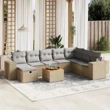 vidaXL 9 részes vegyes bézs polyrattan kerti ülőgarnitúra párnákkal kerti bútor