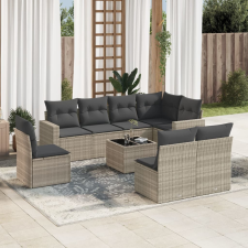 vidaXL 9 részes világosszürke polyrattan kerti ülőgarnitúra párnával kerti bútor