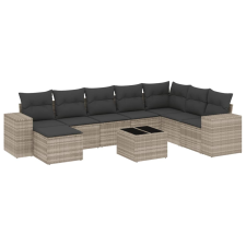vidaXL 9 részes világosszürke polyrattan kerti ülőgarnitúra párnával (3222971) kerti bútor