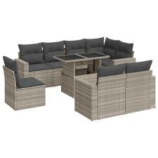 vidaXL 9 részes világosszürke polyrattan kerti ülőgarnitúra párnával (3326343) kerti bútor