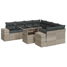 vidaXL 9 részes világosszürke polyrattan kerti ülőgarnitúra párnával (3326773) kerti bútor