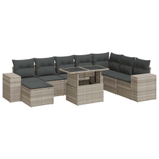 vidaXL 9 részes világosszürke polyrattan kerti ülőgarnitúra párnával (3326853) kerti bútor
