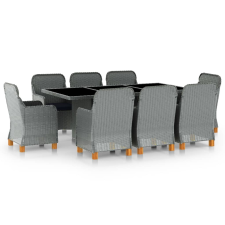 vidaXL 9 részes világosszürke polyrattan kültéri étkezőszett párnákkal kerti bútor